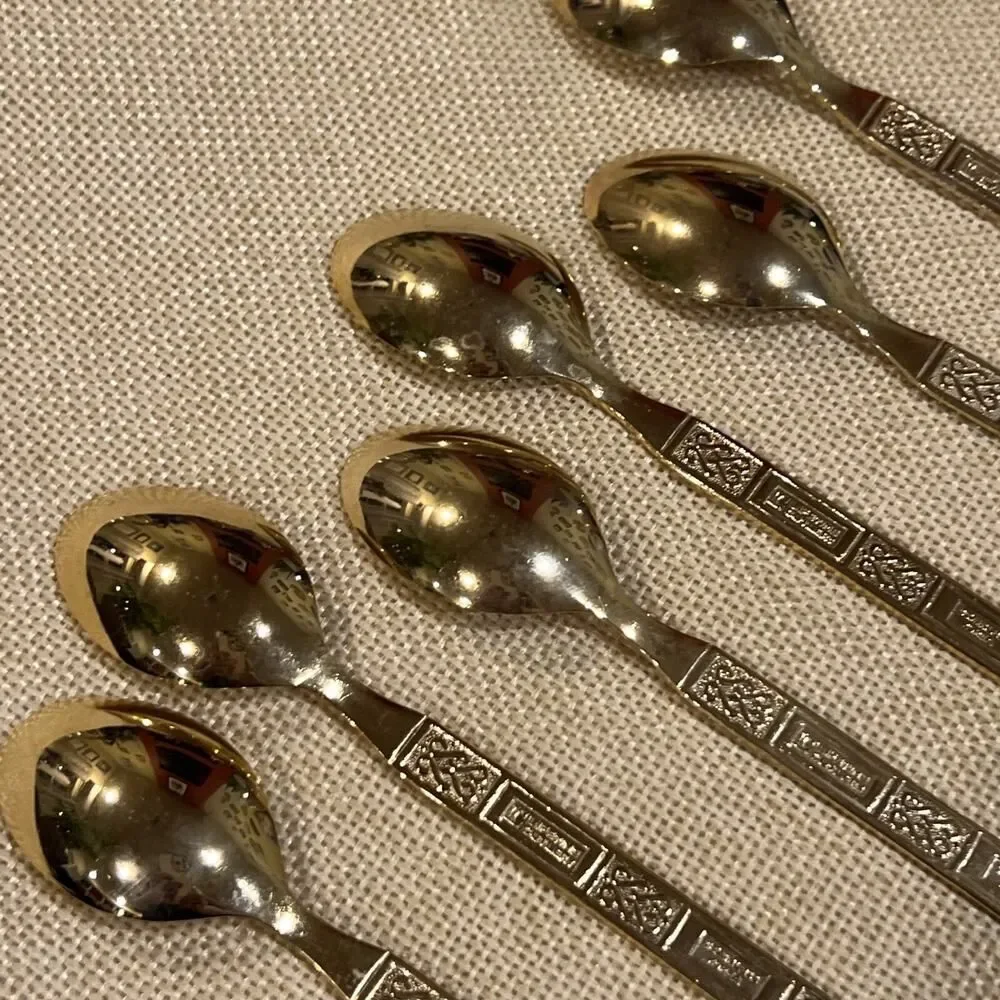 LIFETIME Cutlery Stainless Korea Electroplate GOLD (6) Small Spoons 4.5” EUC